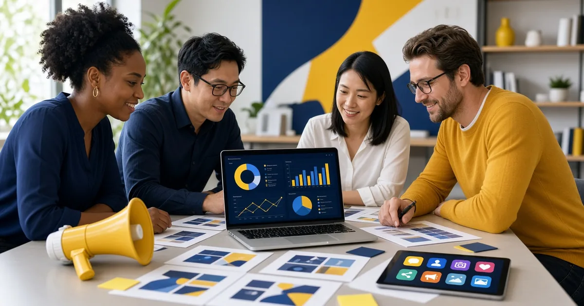 Full service marketing agency team planning SEO, social media and advertising campaigns